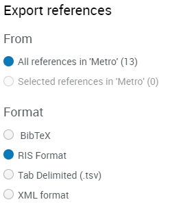 Refworks export references popup box.