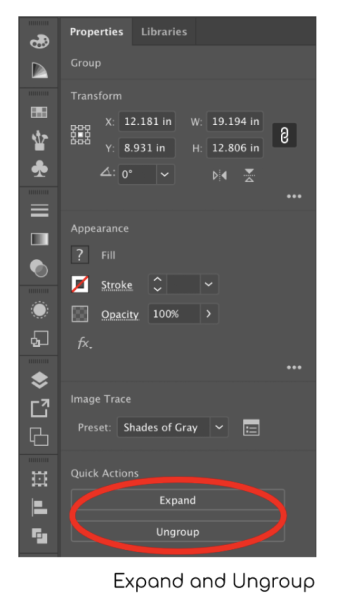 Adobe Illustrator Expand and Ungroup button locations