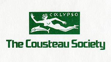 Logo of the Cousteau Society, showing a woman swimming with a dolphin