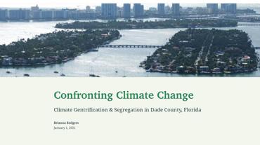 screenshot of the webpage, "confronting climate change"