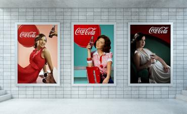 three coca-cola ads featuring young women