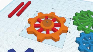 rendered gears and components in the CAD software TinkerCAD