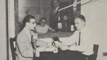 Georgetown students operating a radio station in the 1950s