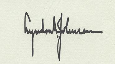 Signature of Lyndon B. Johnson in black ink on cream paper