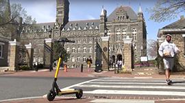 Scooter in front of Georgetown University