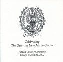 Program from the Gelardin New Media Center ribbon-cutting ceremony, front cover