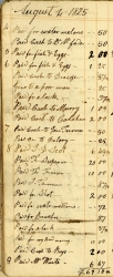 Handwritten list of expenses 1825