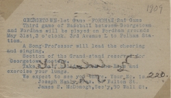 Printed baseball ticket May 1909