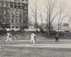 Black and white photograph of baseball game 1964