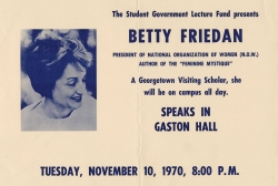 Poster for lecture by Betty Friedan, November 10, 1970