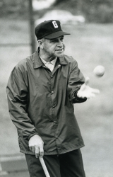 Black and white photograph of baseball coach