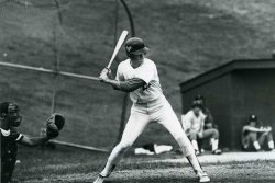 Black and white photograph of baseball batter