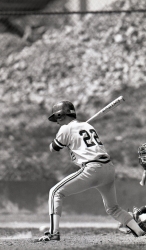 Black and white photograph of baseball player