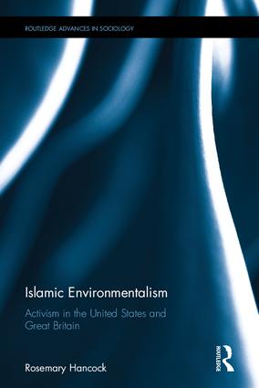 The book cover for Islamic Environmentalism: Activism in the United States and Great Britain, showing two bright white curved lines on a blue background