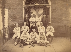 Black and white photograph of baseball team 1884