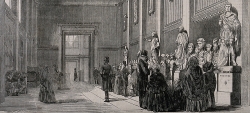 Viewers inside the Roman Gallery of the British Museum. Wood engraving published in the Illustrated London News, June 13, 1857.