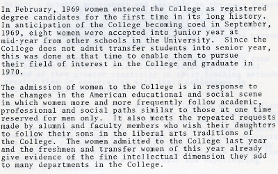 Extract from the College of Arts and Sciences Annual Report, 1968-1969