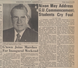 “Nixon May Address G.U. Commencement. Students Cry Foul.” The Hoya, January 19, 1973
