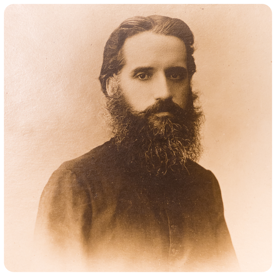 Sepia toned Jesuit with large beard