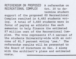 Georgetown University Recreational Complex Referendum Results, Mid Week Report, October 27,1976