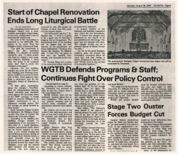 “Start of Chapel Renovation Ends Long Liturgical Battle.” The Hoya, August 30, 1975