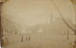 Black and white photograph of baseball game 1886