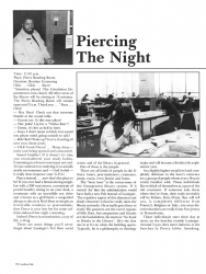A page from the 1984 Georgetown Yearbook, showing an article entitled Piercing the Night, with a photo of the night shift security guard