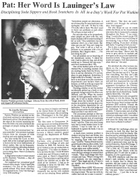 An article from the student newspaper the Hoya entitled Pat: Her Word Is Lauinger’s Law; full text link is availble below