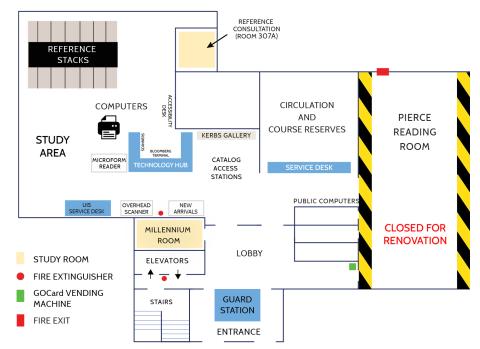 Map of Lauinger's third floor